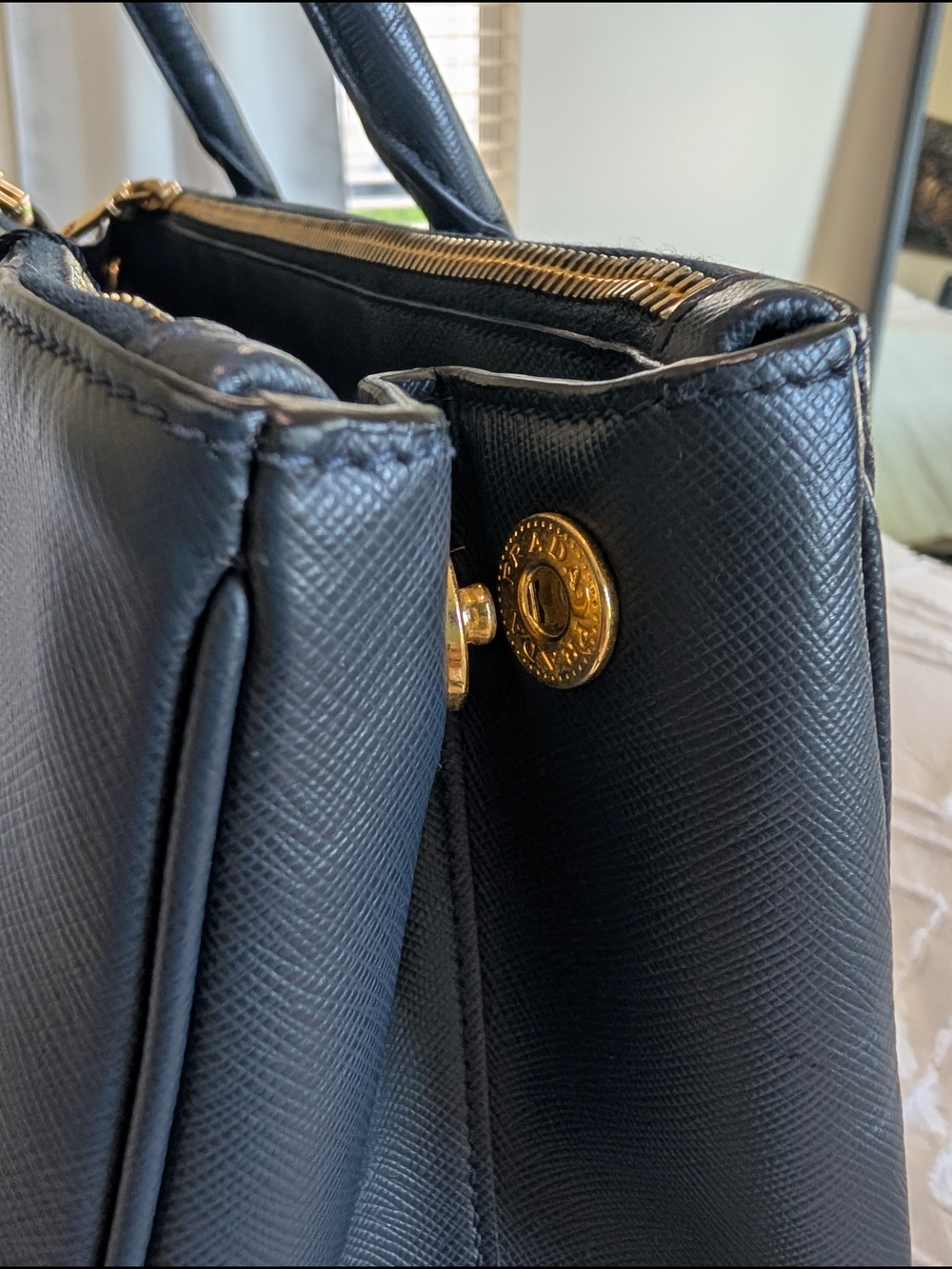 Prada Navy Saffiano Leather Tote with Gold Hardware - Picture 16 of 16